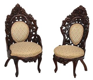 Pair American Rococo Revival Rosewood Side Chairs
