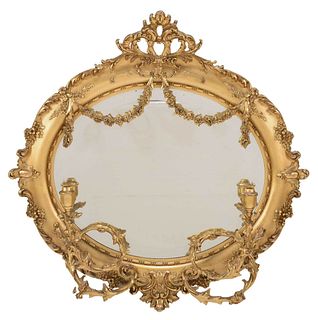 Neoclassical Style Gilt Floral Swag Decorated Oval Mirror