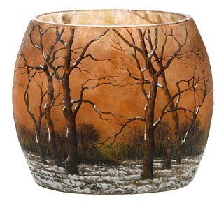 Daum Nancy Winter Scene Glass Vase