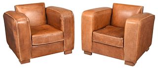 Pair Art Deco Leather Club Chairs
