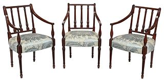 Set of Three Federal Carved Mahogany Armchairs