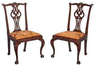 Pair New England Chippendale Mahogany Side Chairs