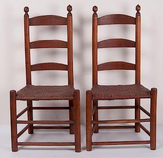 Matched Pair 19th C Ladder Back Chairs