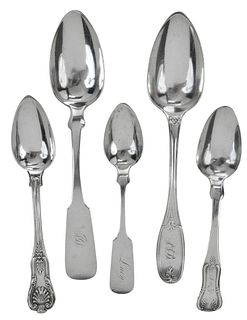 Five Charleston Coin Silver Spoons, Hayden