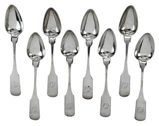 Set of Eight Richmond Coin Silver Spoons, C. P. Adriance