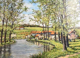 M LICHENTBERG oil on canvas framed COUNTRY STREAM