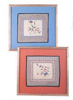 Framed Chinese Silk Embroideries, Pair