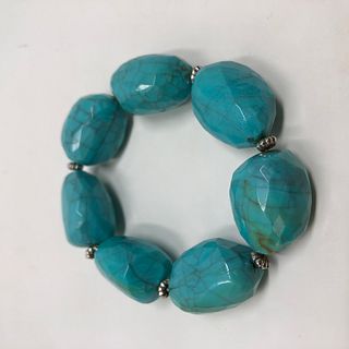 7 TURQUOISE BARREL BEADS STRETCH silvery spacers