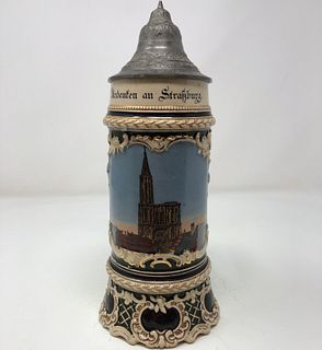Vintage German porcelein BEER STEIN pewter lid/handle
