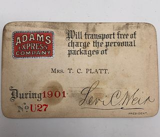RAILROAD PASS 1901 Adams Express Co Owned by PLATT Mrs