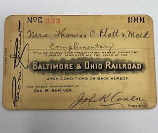 RAILROAD PASS 1901 Baltimore & Ohio RR Owned by Mrs TC