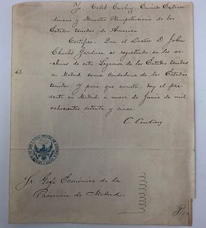 SIGNED letter CALEB CUSHING, June 9, 1875
