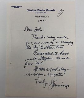 SIGNED handwritten letter JENNINGS RANDOLPH, 1970