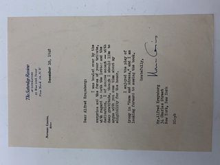 SIGNED letter NORMAN COUSINS, 1948, SATURDAY REVIEW OF