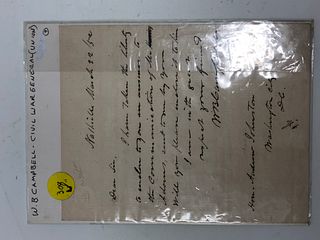 SIGNED handwritten letter W B CAMPBELL 1852