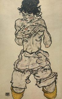 Egon Schiele (After) - Half-naked on knees