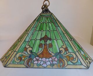 ANTIQUE DUFFNER & KIMBERLY LEADED GLASS HANGING SHADE