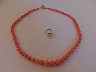 CORAL NECKLACE & 14K RING