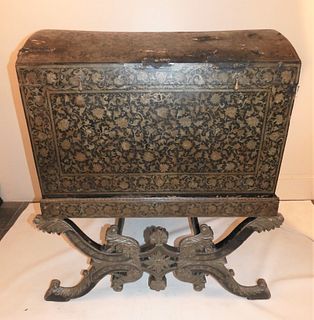 ANTIQUE LACQUERED TRUNK ON STAND