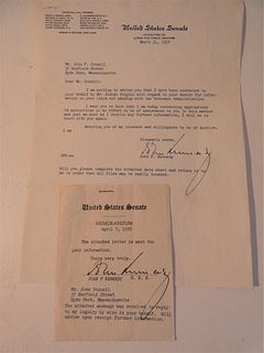 1958 JFK SIGNED LETTER & MEMO