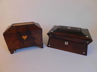 2 ANTIQUE WOOD INLAID BOXES 