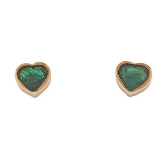 18K Gold Emerald Heart Stud Earrings