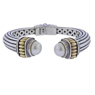 Lagos Caviar Silver 18K Gold Pearl Cuff Bracelet