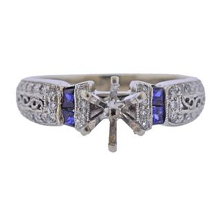 14K Gold Diamond Sapphire Engagement Ring Setting