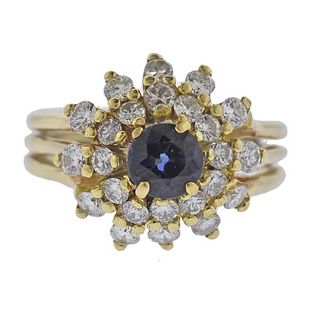 18K Gold Diamond Sapphire Cluster Ring