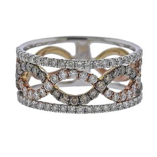 Kallati Tri Color Gold Fancy White Diamond Band Ring