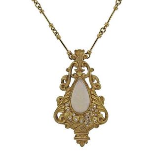 18K Gold Diamond Opal Pendant Necklace