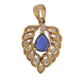 18K Gold Diamond Sapphire Pendant 