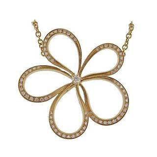 18K Gold Diamond Flower Pendant Necklace