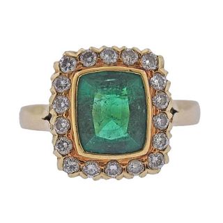 18K Gold Diamond Emerald Ring