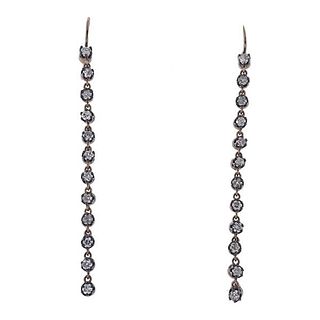 18k Gold Silver Diamond Long Drop Earrings