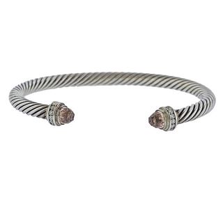 David Yurman Silver Diamond Morganite Cuff Bracelet