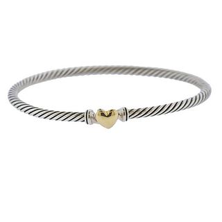 David Yurman Silver 18k Gold Cable Collectibles Heart Bracelet