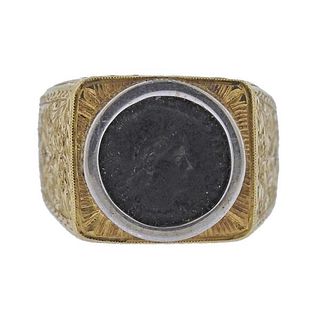 18K Gold Coin Men&#39;s Ring