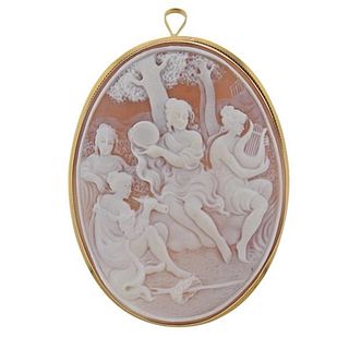 18k Gold Cameo Large Pendant Brooch