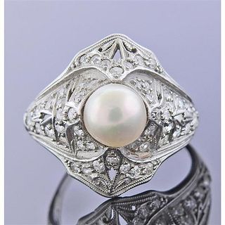 Platinum Diamond Pearl Ring