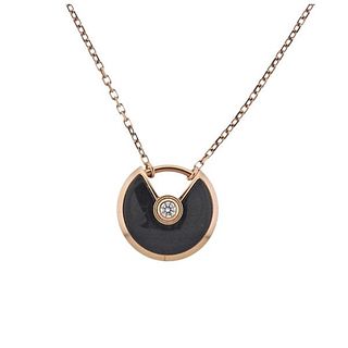 Cartier Amulette 18K Gold Diamond Onyx Necklace