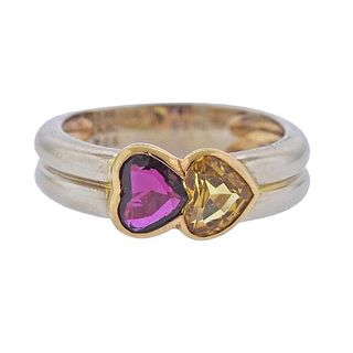 Van Cleef &amp; Arpels Gold Ruby Sapphire Heart Ring