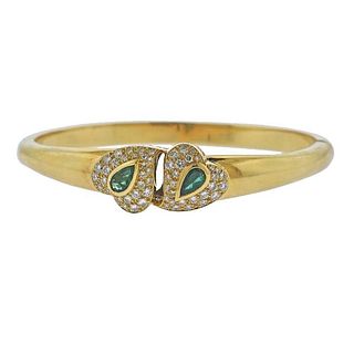 French 18k Gold Diamond Emerald Heart Bracelet
