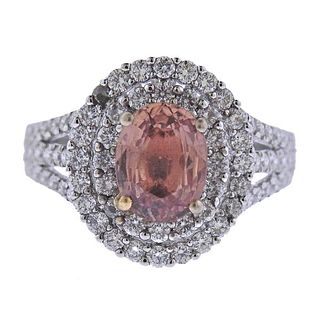 Certified 2.11ct No Heat Padparadscha Sapphire Gold Diamond Ring