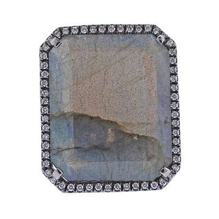 Lauren K 31.79ct Labradorite Diamond 18k Gold RIng