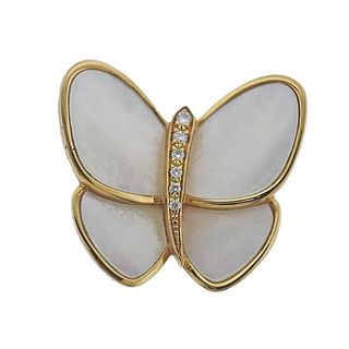 18K Gold Diamond Mother of Pearl Butterfly Pendant