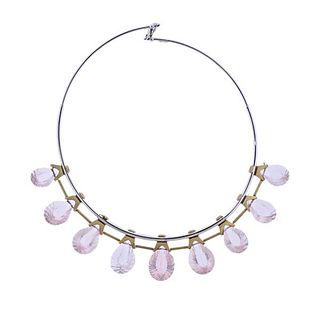 18k Gold Rose Quartz Necklace