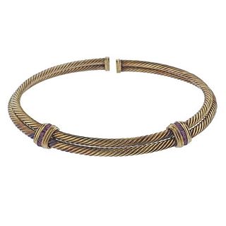David Yurman 14K Gold Ruby Cable Collar Necklace 