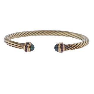 David Yurman 14k Gold Emerald Ruby Cable Bracelet