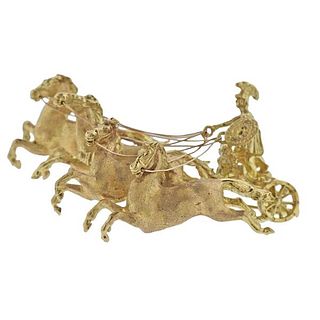 18k Gold Roman Chariot Carriage Horse Brooch Pin
